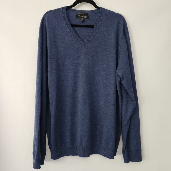 Pronto Uomo blue extra fine‎ Merino Wool V-neck sweater mens size XXL - Picture 1 of 6